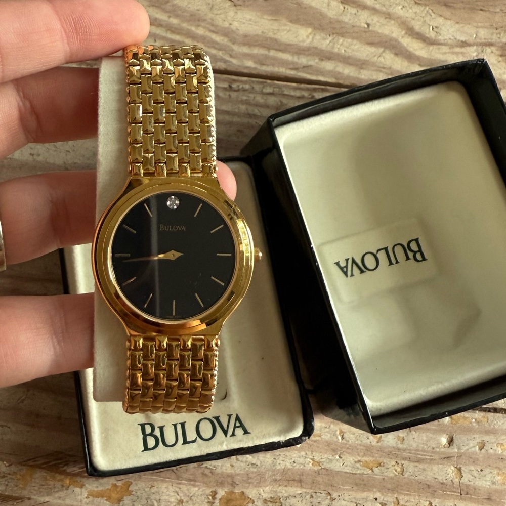 Vintage 90s Bulova Gold and Black Men's Watch